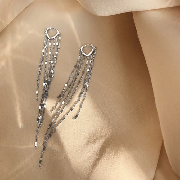 #NEW 925 Sterling Silver Chain Drop Hoop Earrings - Picture 6 of 10
